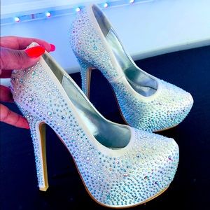Brand new white platform rhinestone heels